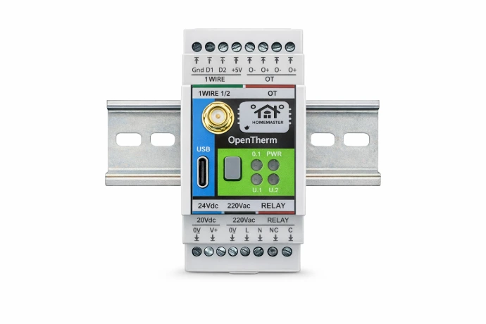 HomeMaster OpenTherm Gateway — ESP32-WROOM DIN-rail device for direct boiler control