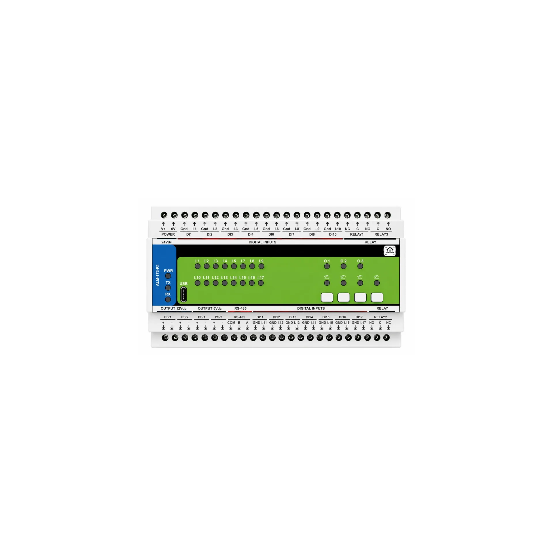 [HM-ALM-173-R1] HomeMaster ALM-173-R1 — 17-Zone Modbus Alarm Module, DIN-Rail