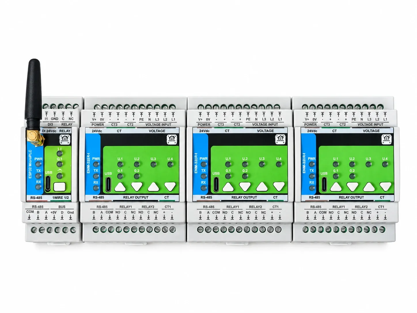 HomeMaster 9-channel energy metering kit — MicroPLC and three ENM-223-R1 meters